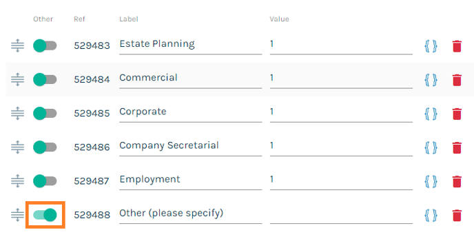 List of options with other