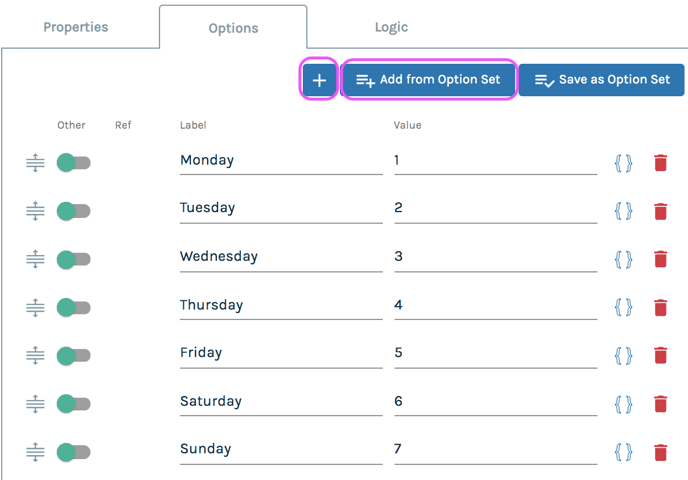 options for select fields
