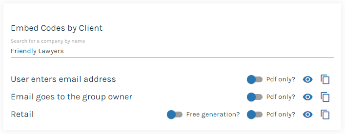 Embed Code Dialogue for Forms